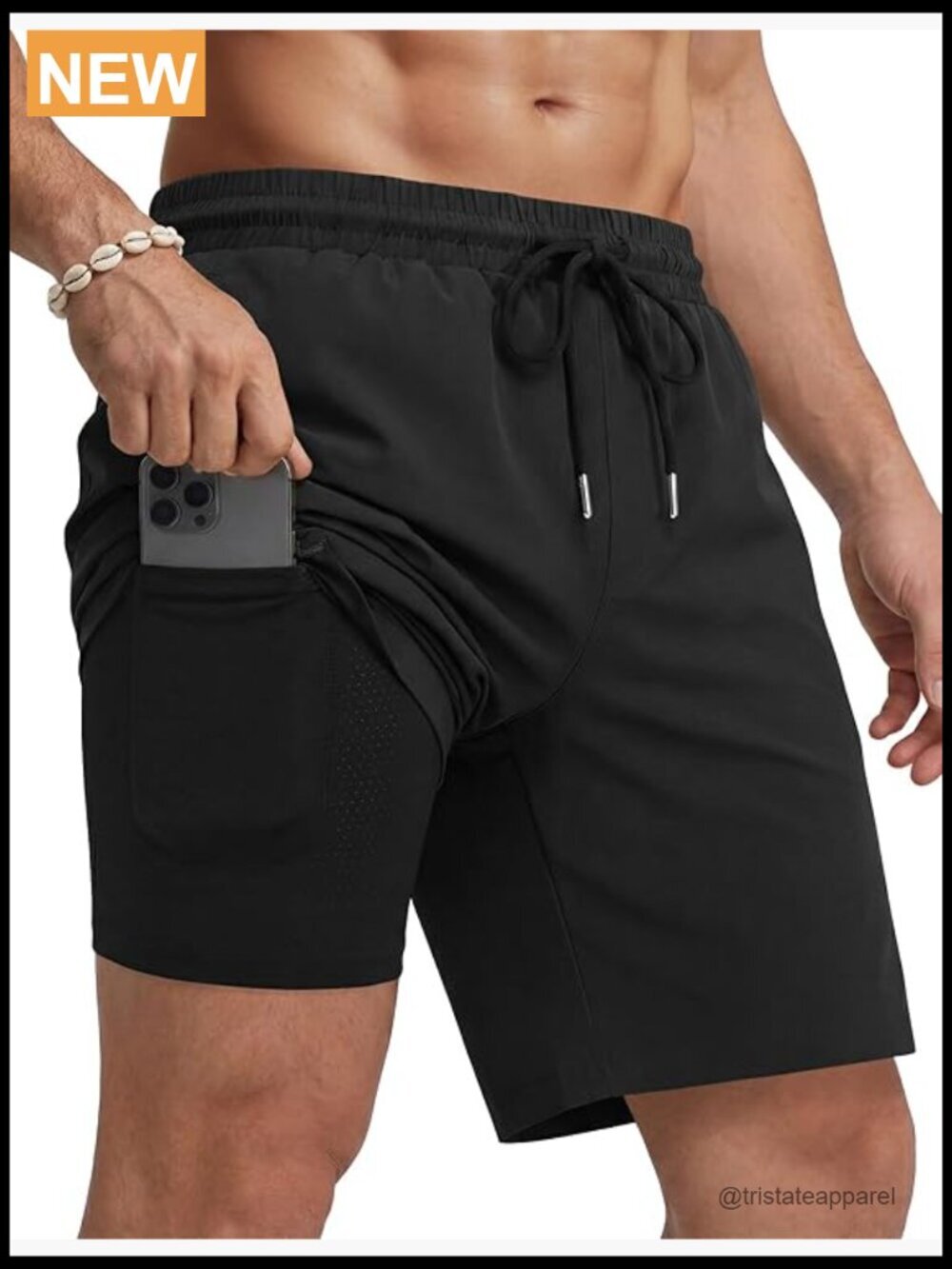 Mens Swim Trunks with Compression Liner Quick Dry 7 Inch Beach Shorts with
